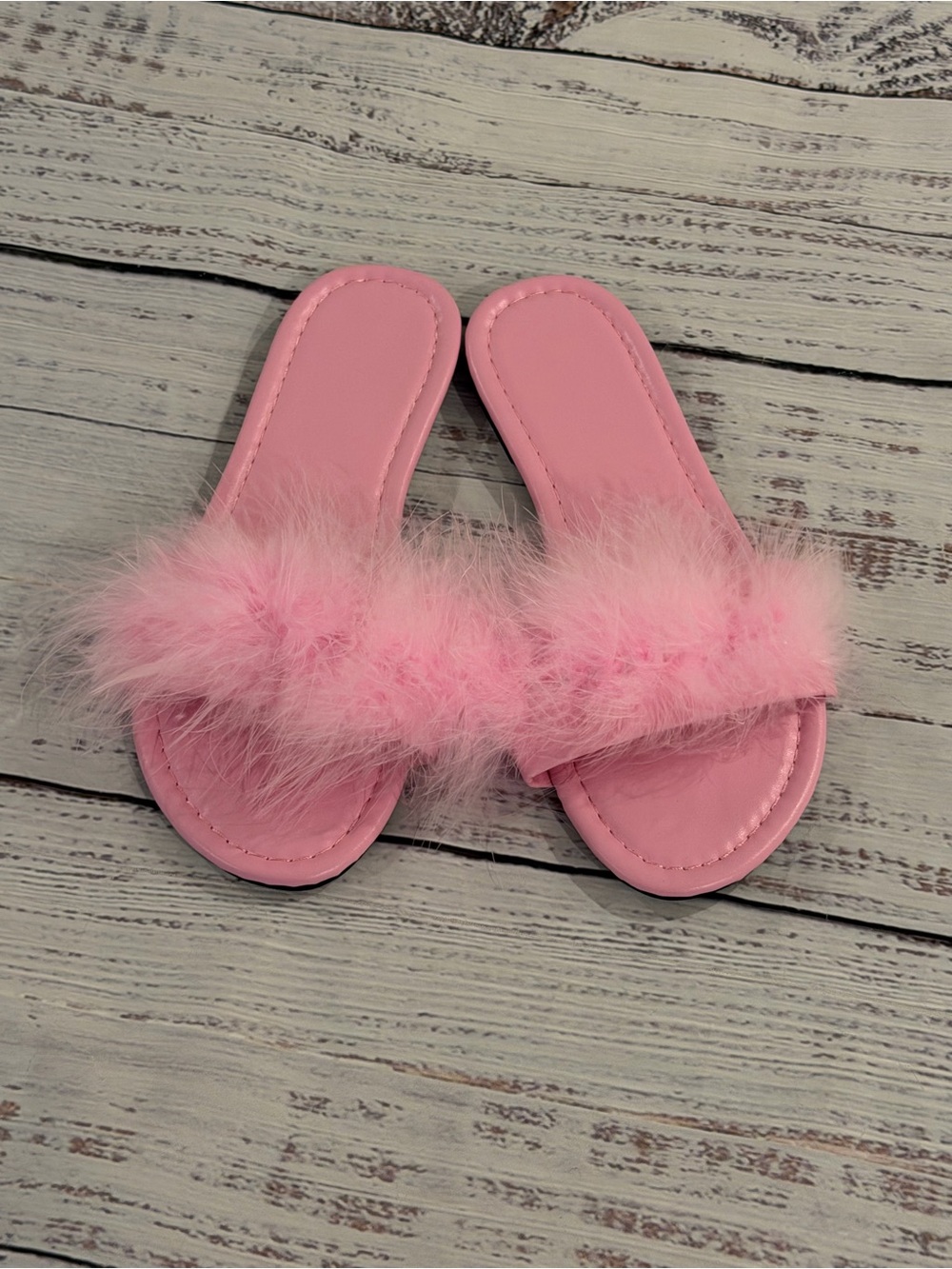 Womens Pink Faux Feather Slip On Slipper Sandals SIZE 39 Y2K Baddie Boudoir Luxe